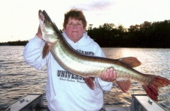 Nancy McCann with a nice Lake of the Woods 45 Muskie!