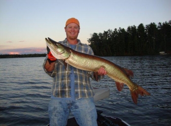 Nate Walls, Aug. 15, 2010, Lower Buckatabon, Conover, WI, Vilas County  45 right at sunset, spinner bait